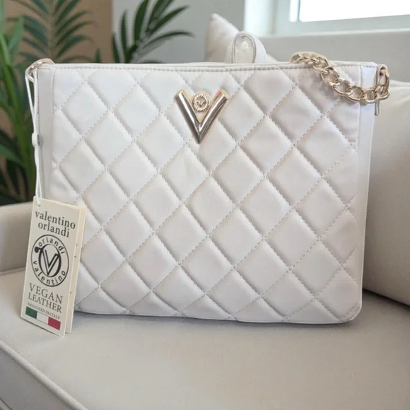 NWT Valentino Orlandi Cream Quilted
Vegan Leather Shoulder Bag - Picture 11 of 14